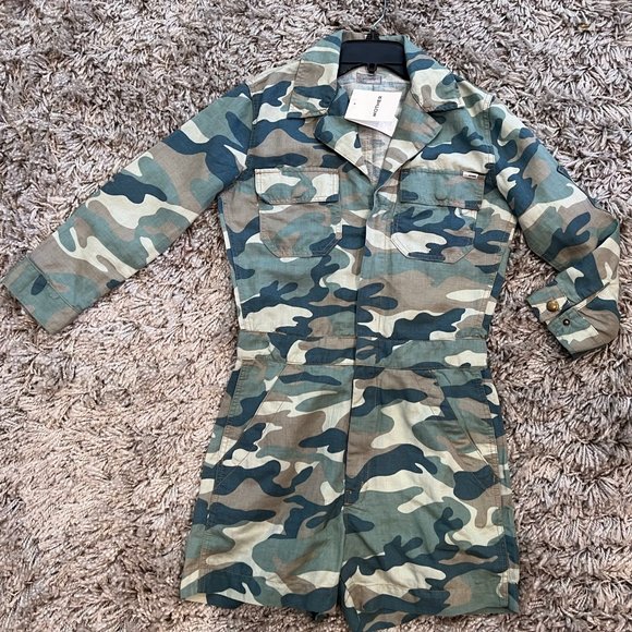 $245 MOTHER DENIM THE FIXER SHORT ROMPER SIZE S SMALL CAMO - Picture 4 of 6